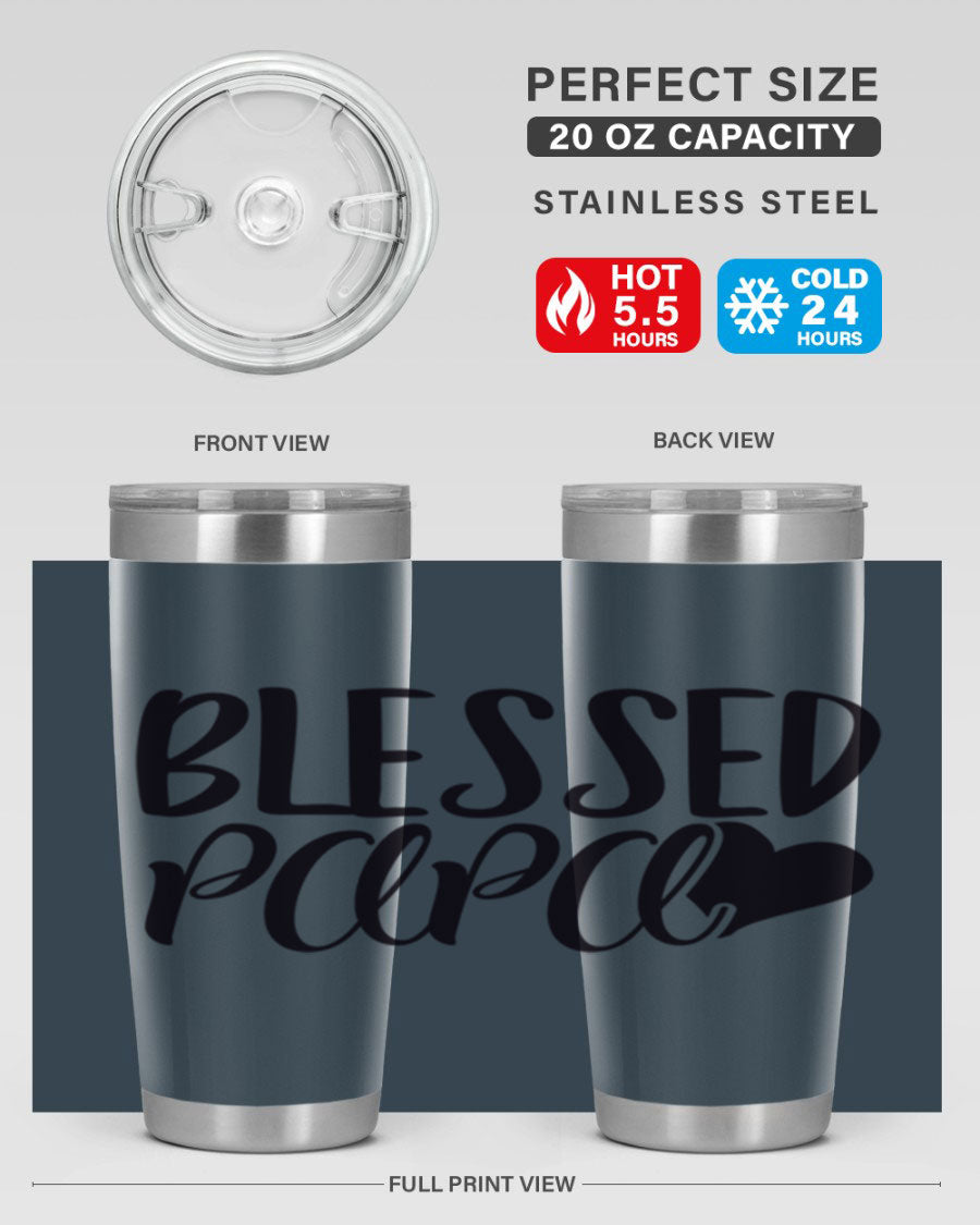 Blessed Papa 70# Tumbler in stainless steel with a stylish design, perfect for keeping drinks hot or cold.