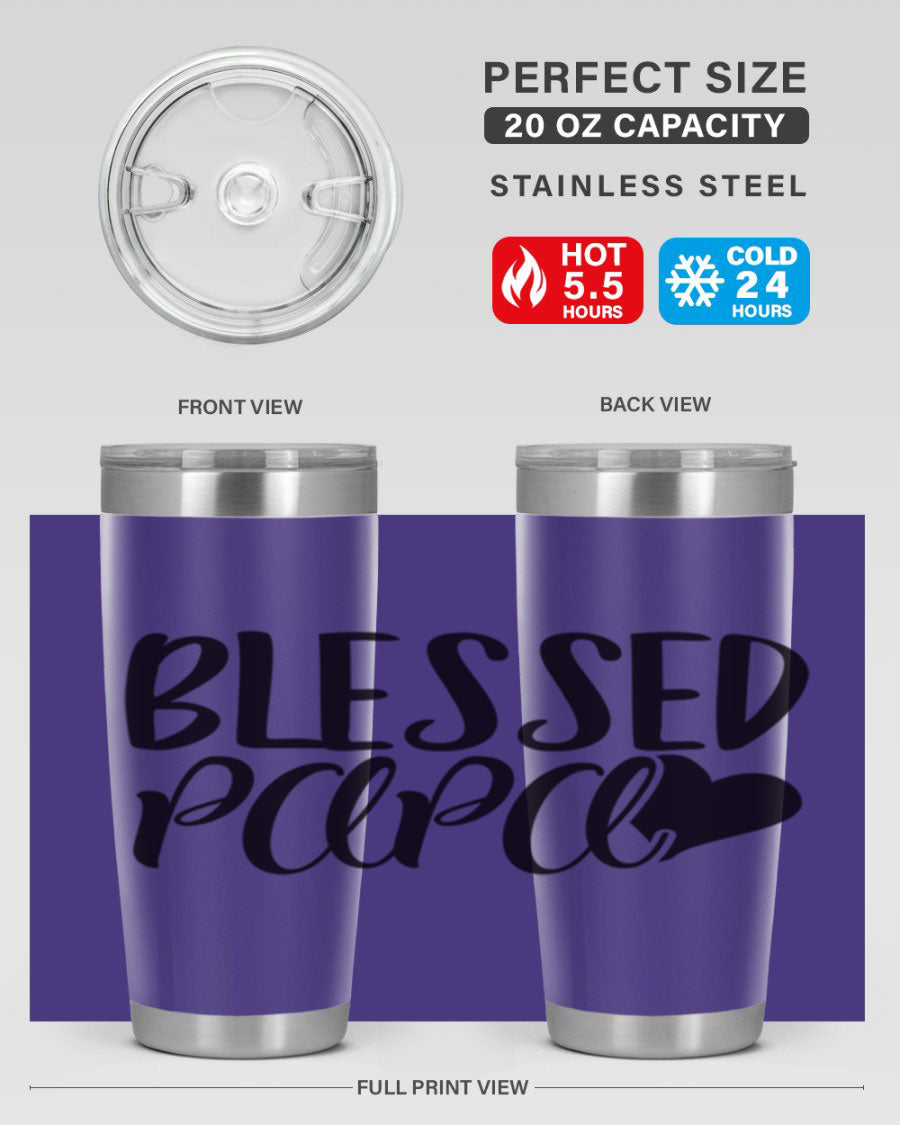 Blessed Papa 70# Tumbler in stainless steel with a stylish design, perfect for keeping drinks hot or cold.