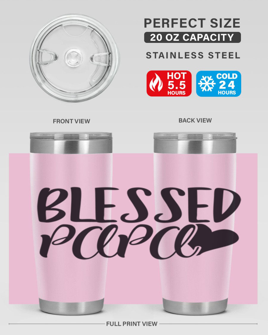 Blessed Papa 70# Tumbler in stainless steel with a stylish design, perfect for keeping drinks hot or cold.