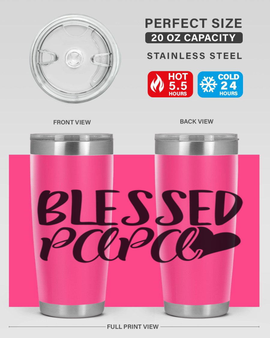 Blessed Papa 70# Tumbler in stainless steel with a stylish design, perfect for keeping drinks hot or cold.