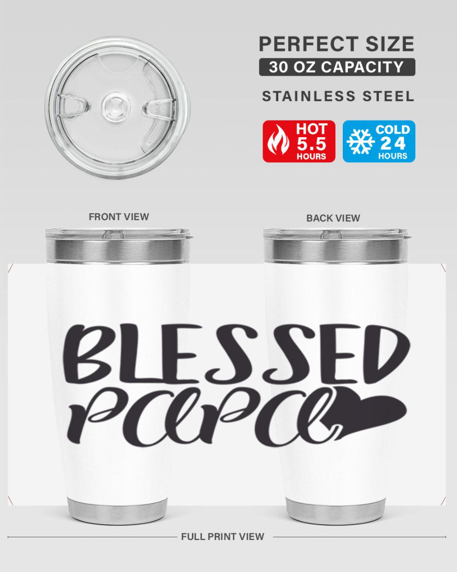 Blessed Papa 70# Tumbler in stainless steel with a stylish design, perfect for keeping drinks hot or cold.