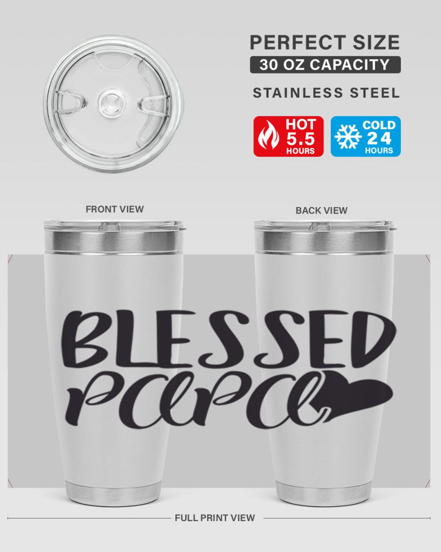 Blessed Papa 70# Tumbler in stainless steel with a stylish design, perfect for keeping drinks hot or cold.