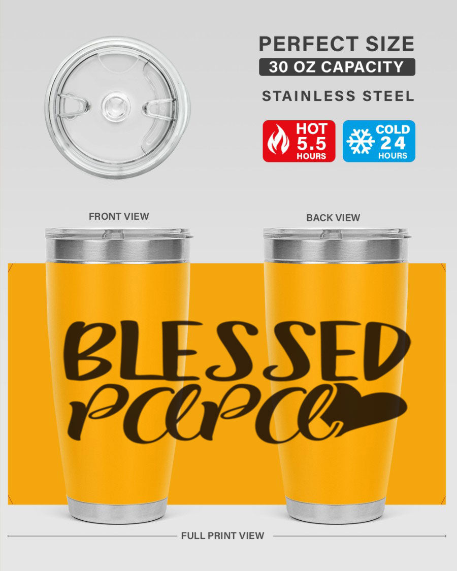 Blessed Papa 70# Tumbler in stainless steel with a stylish design, perfect for keeping drinks hot or cold.