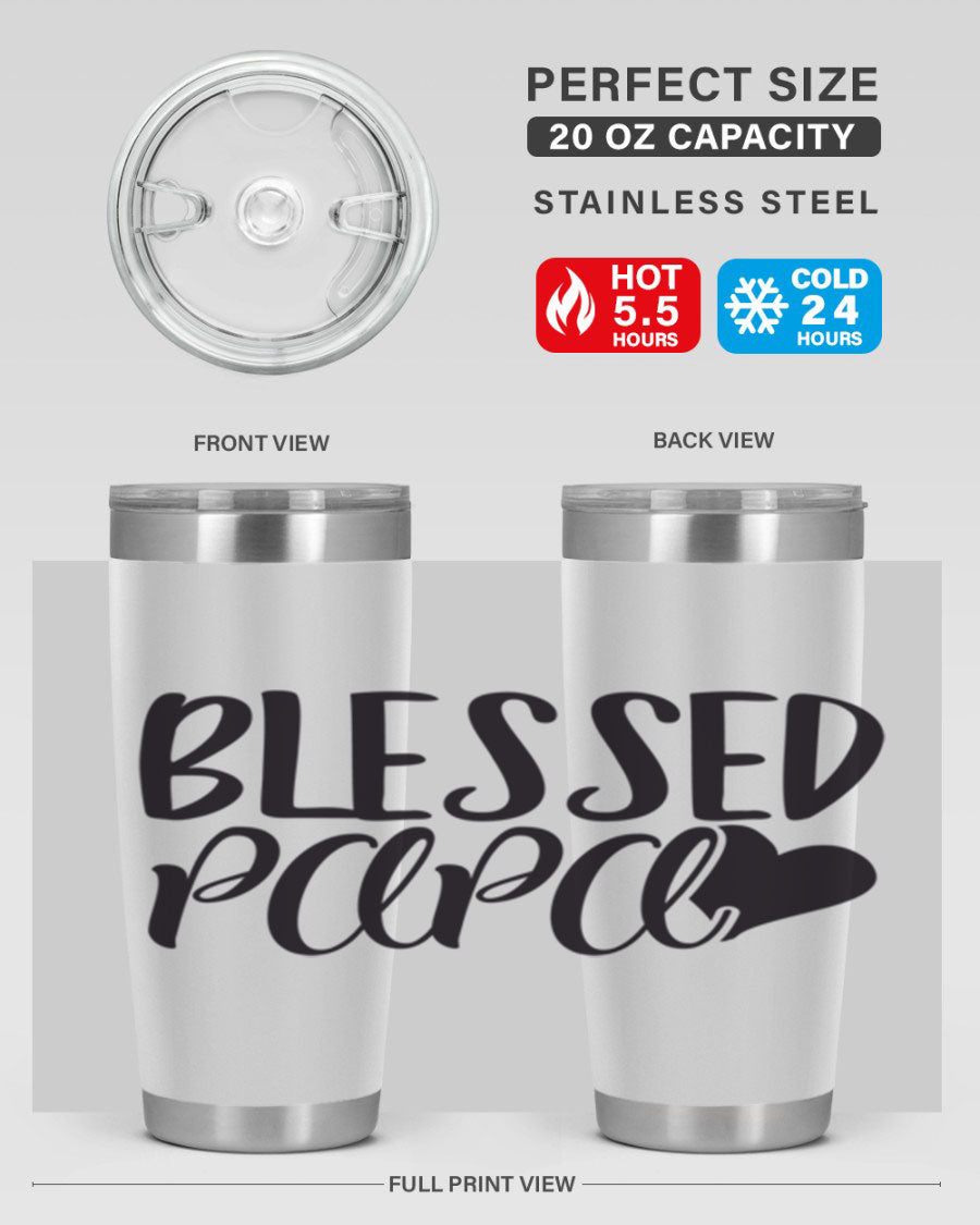 Blessed Papa 70# Tumbler in stainless steel with a stylish design, perfect for keeping drinks hot or cold.