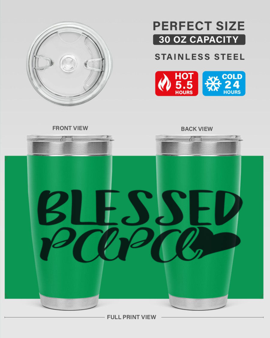 Blessed Papa 70# Tumbler in stainless steel with a stylish design, perfect for keeping drinks hot or cold.