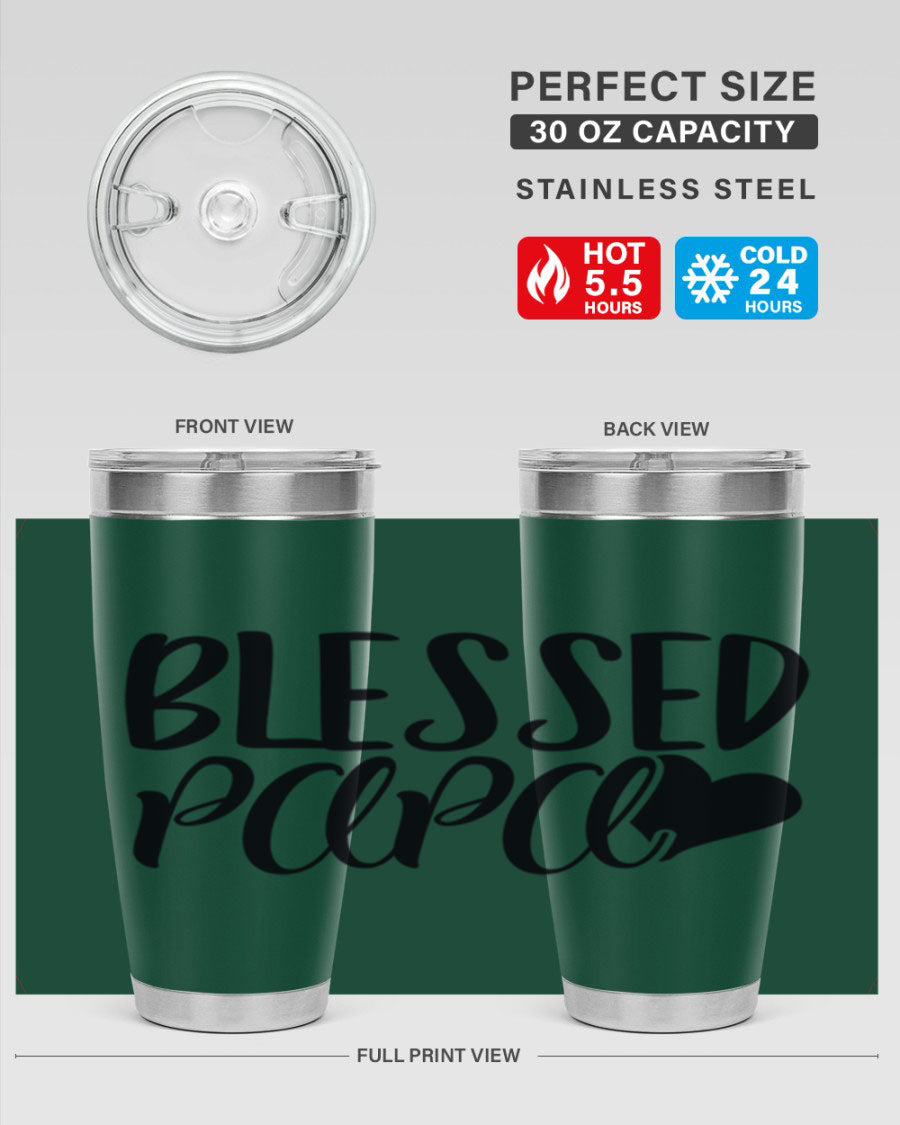 Blessed Papa 70# Tumbler in stainless steel with a stylish design, perfect for keeping drinks hot or cold.