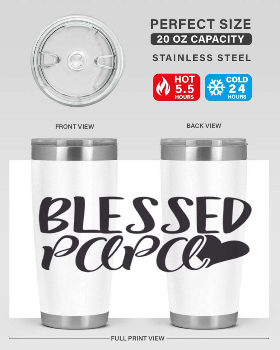 Blessed Papa 70# Tumbler in stainless steel with a stylish design, perfect for keeping drinks hot or cold.