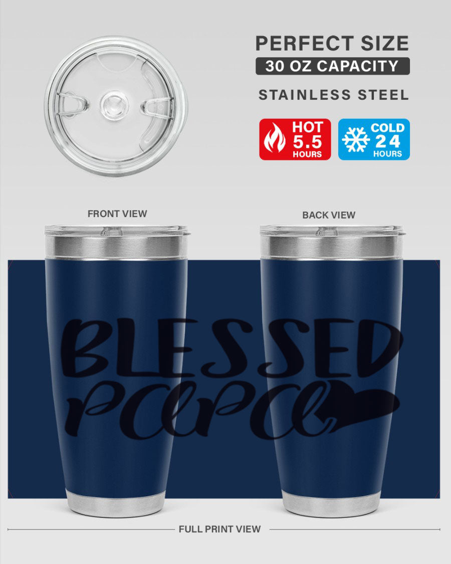 Blessed Papa 70# Tumbler in stainless steel with a stylish design, perfect for keeping drinks hot or cold.