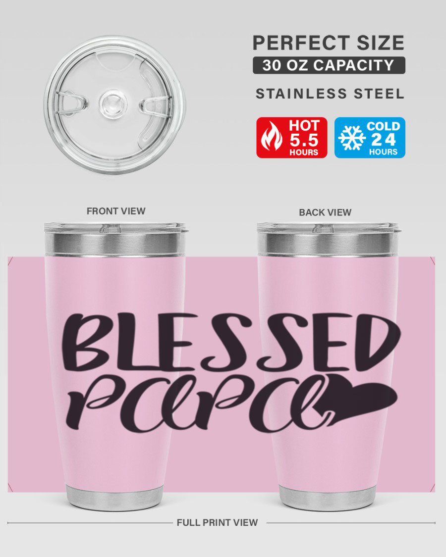 Blessed Papa 70# Tumbler in stainless steel with a stylish design, perfect for keeping drinks hot or cold.