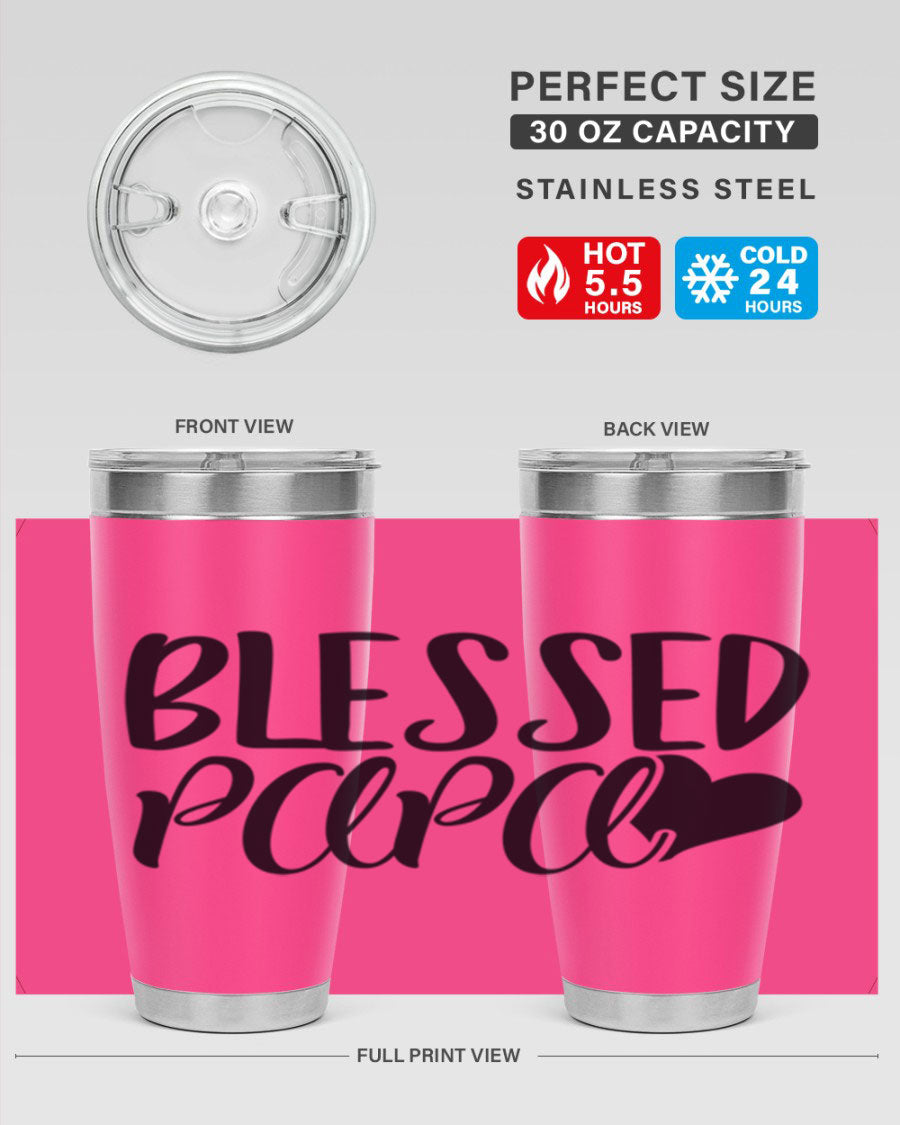 Blessed Papa 70# Tumbler in stainless steel with a stylish design, perfect for keeping drinks hot or cold.