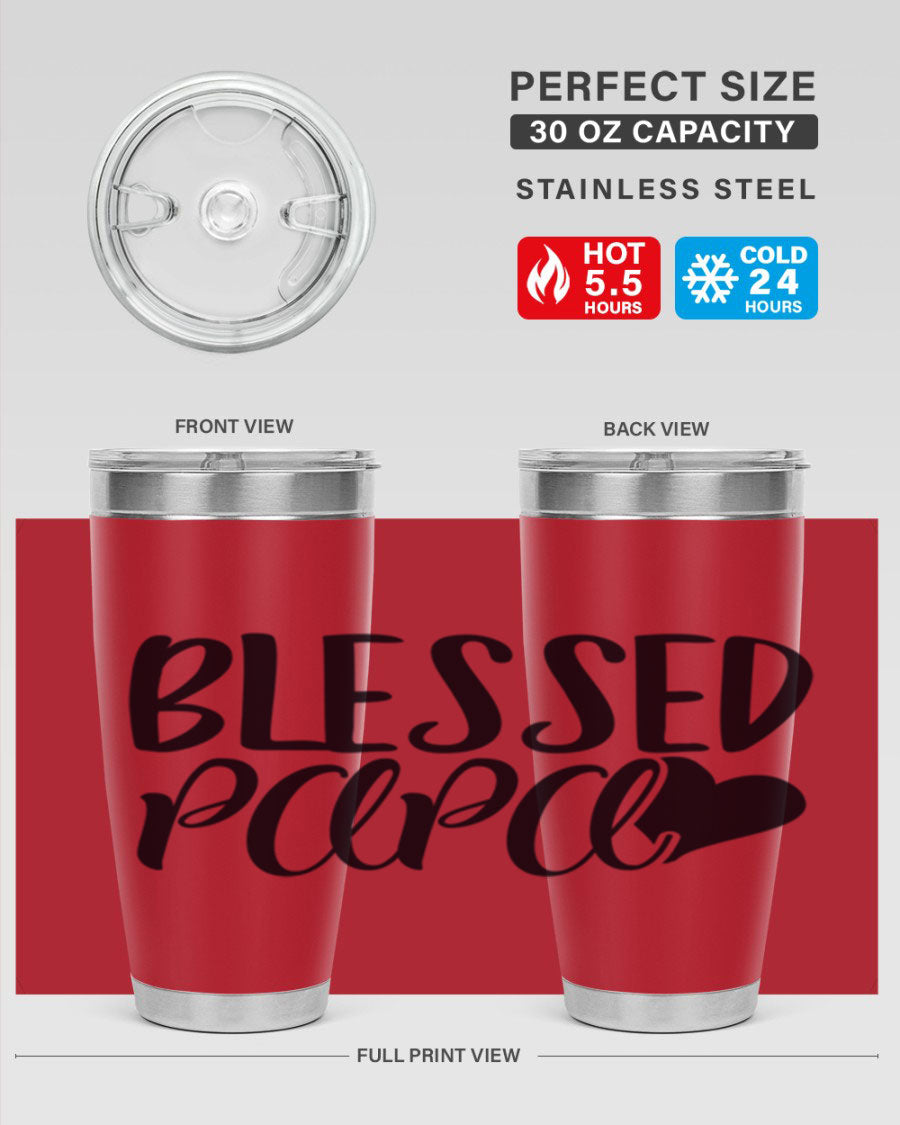 Blessed Papa 70# Tumbler in stainless steel with a stylish design, perfect for keeping drinks hot or cold.