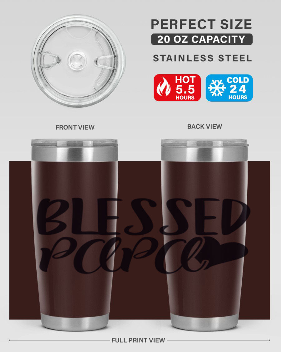 Blessed Papa 70# Tumbler in stainless steel with a stylish design, perfect for keeping drinks hot or cold.