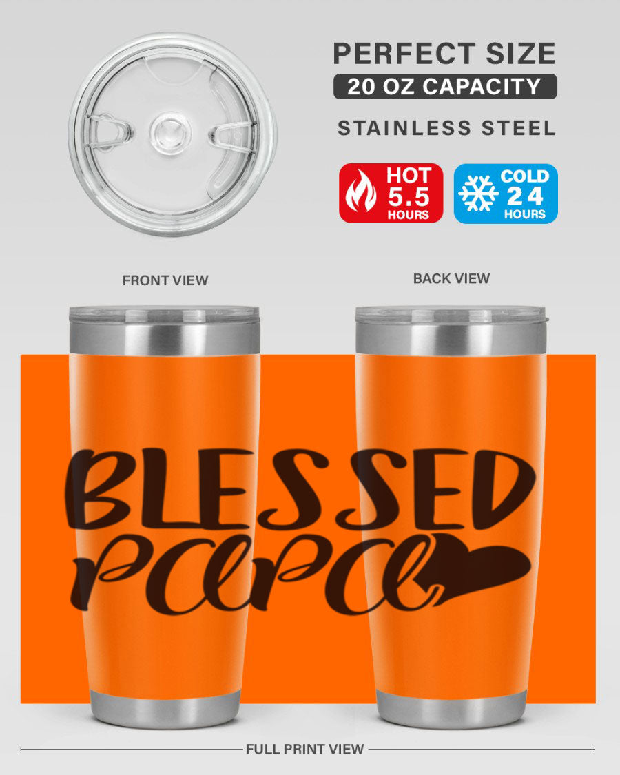 Blessed Papa 70# Tumbler in stainless steel with a stylish design, perfect for keeping drinks hot or cold.