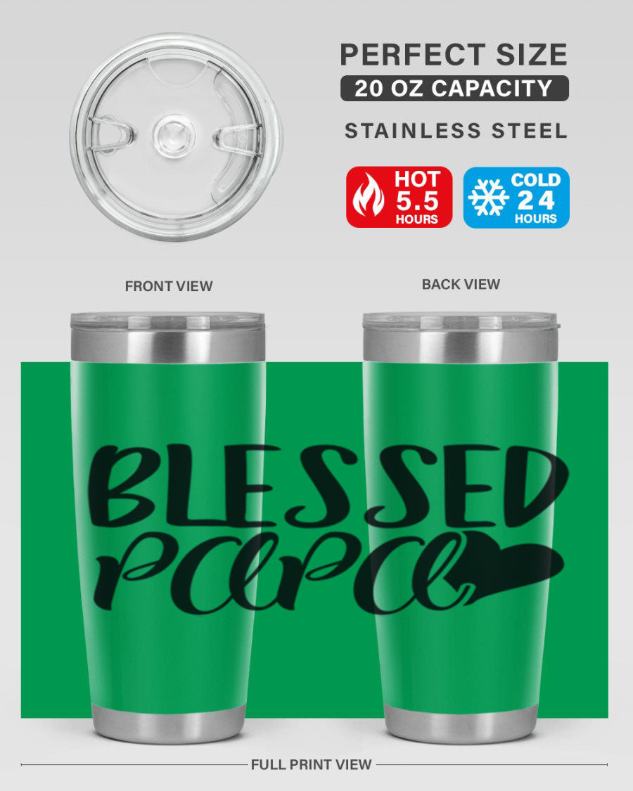 Blessed Papa 70# Tumbler in stainless steel with a stylish design, perfect for keeping drinks hot or cold.