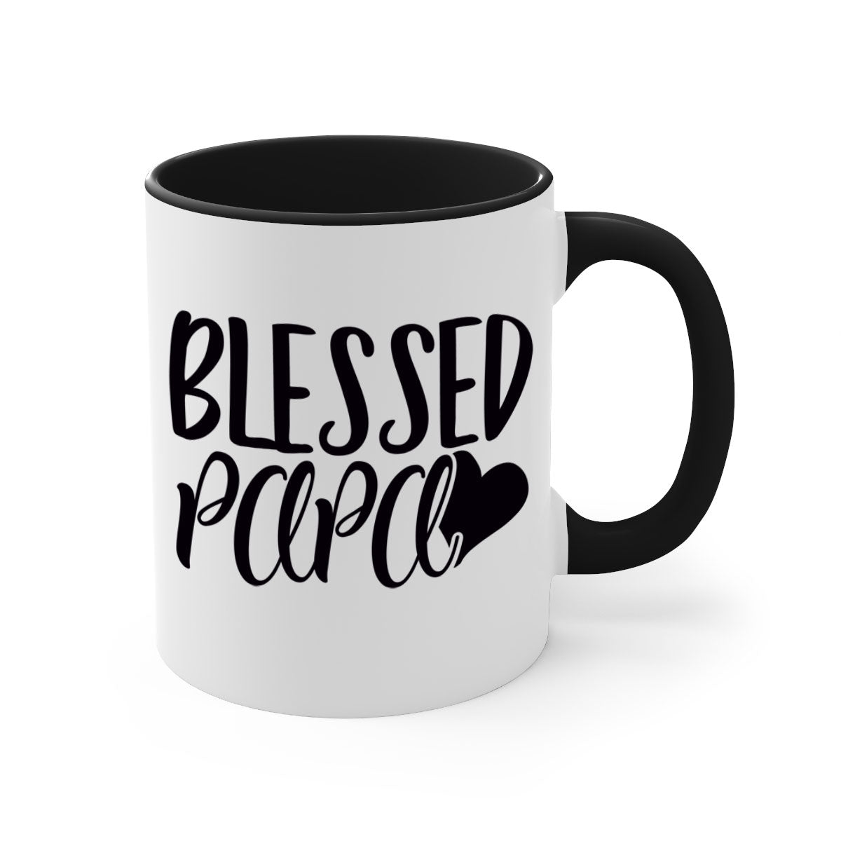 Blessed Papa 70# Mug with colored handle and glossy finish, available in multiple colors and sizes.