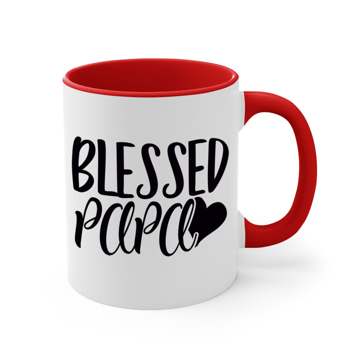 Blessed Papa 70# Mug with colored handle and glossy finish, available in multiple colors and sizes.