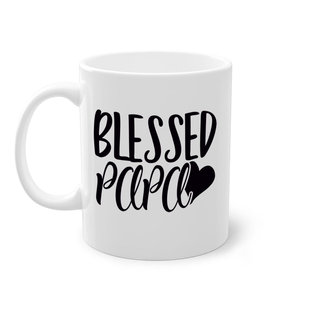 Blessed Papa 70# Mug with colored handle and glossy finish, available in multiple colors and sizes.