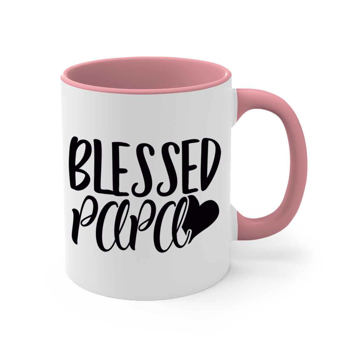 Blessed Papa 70# Mug with colored handle and glossy finish, available in multiple colors and sizes.