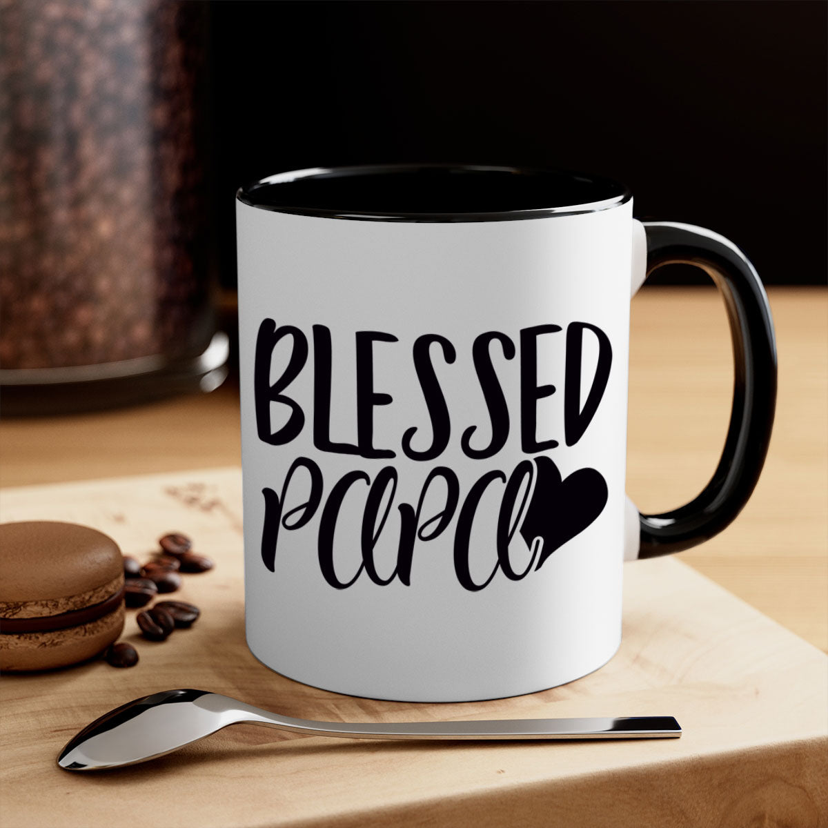 Blessed Papa 70# Mug with colored handle and glossy finish, available in multiple colors and sizes.