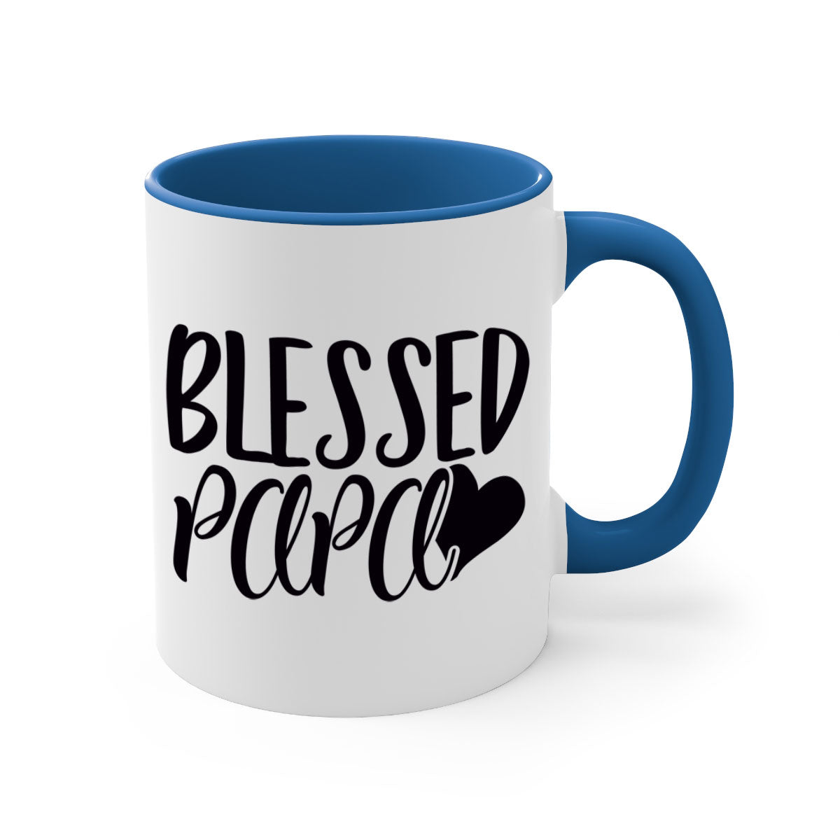 Blessed Papa 70# Mug with colored handle and glossy finish, available in multiple colors and sizes.