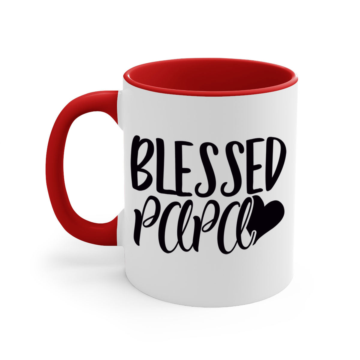 Blessed Papa 70# Mug with colored handle and glossy finish, available in multiple colors and sizes.