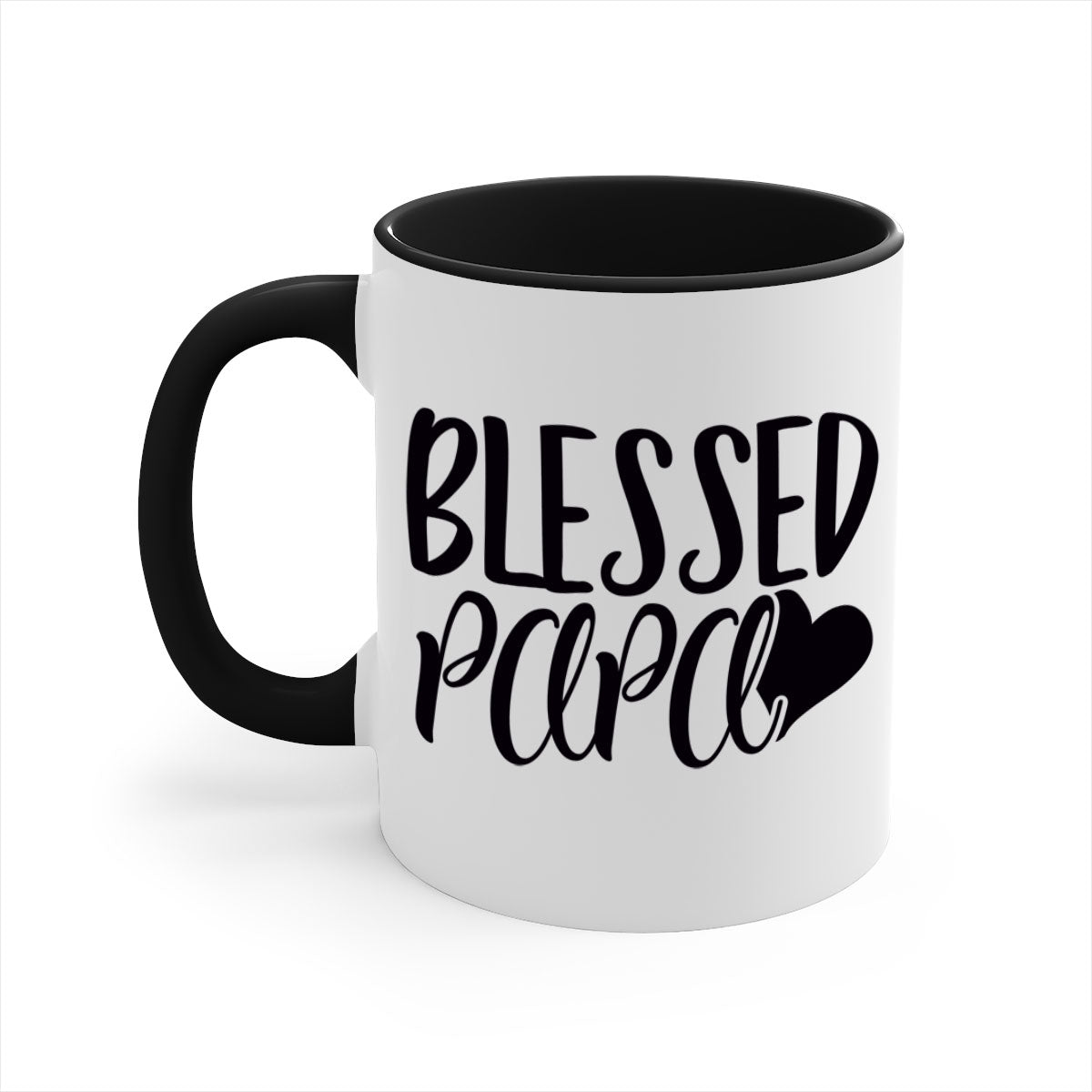 Blessed Papa 70# Mug with colored handle and glossy finish, available in multiple colors and sizes.