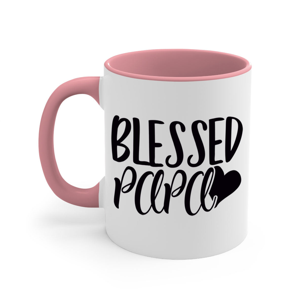 Blessed Papa 70# Mug with colored handle and glossy finish, available in multiple colors and sizes.