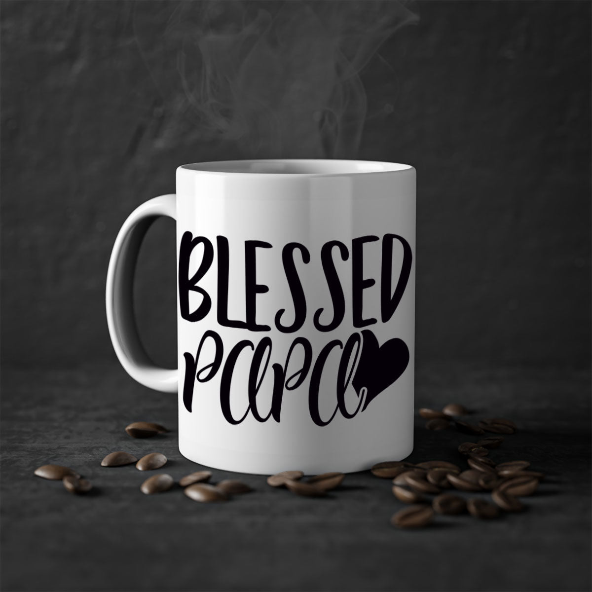 Blessed Papa 70# Mug with colored handle and glossy finish, available in multiple colors and sizes.