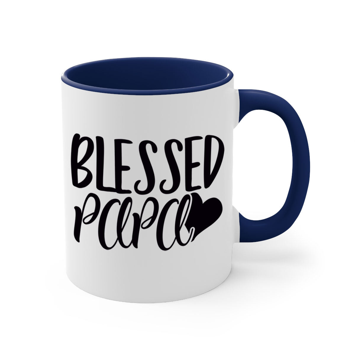 Blessed Papa 70# Mug with colored handle and glossy finish, available in multiple colors and sizes.