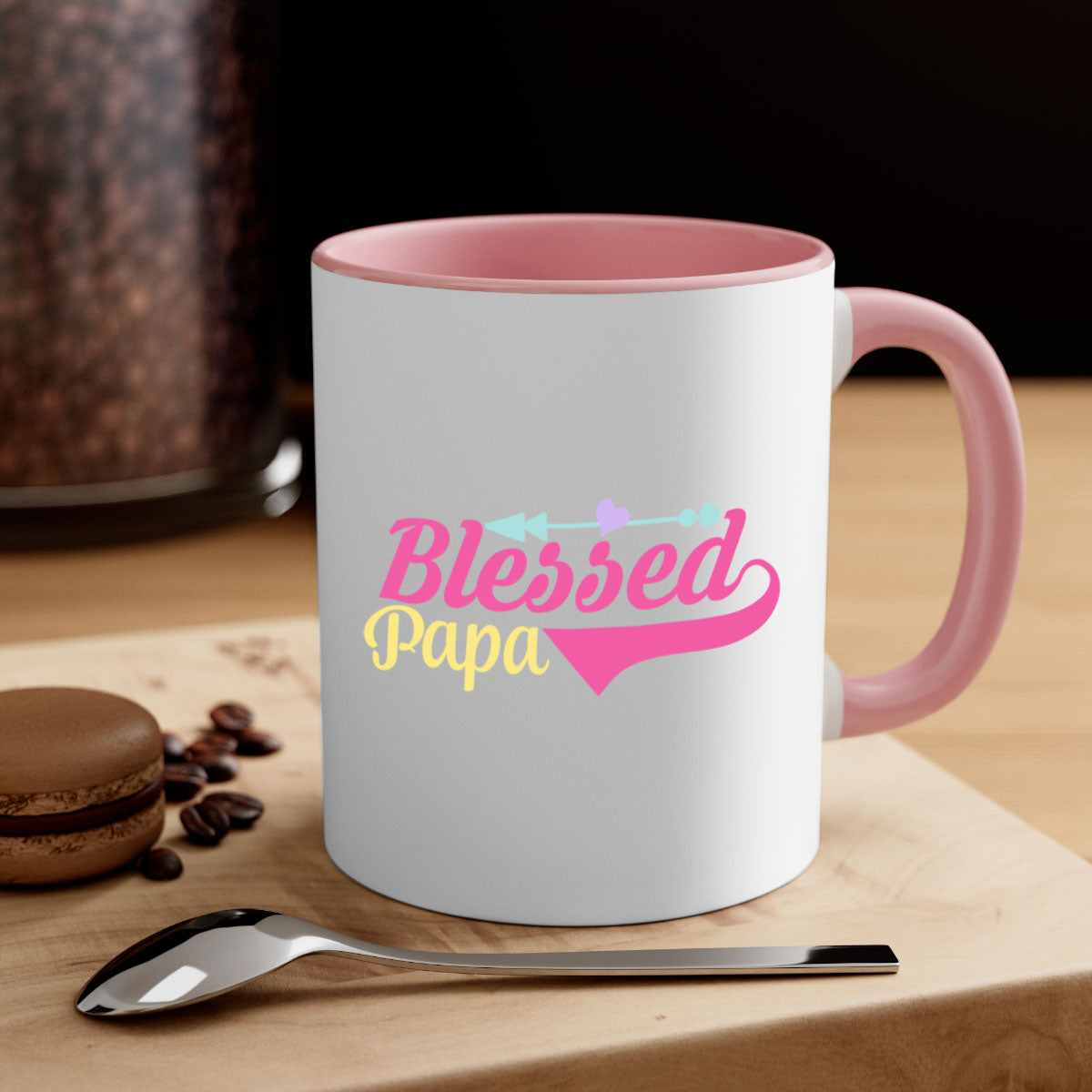 A stylish two-tone Blessed Papa 73# Mug with a colored handle and glossy finish, available in multiple colors.