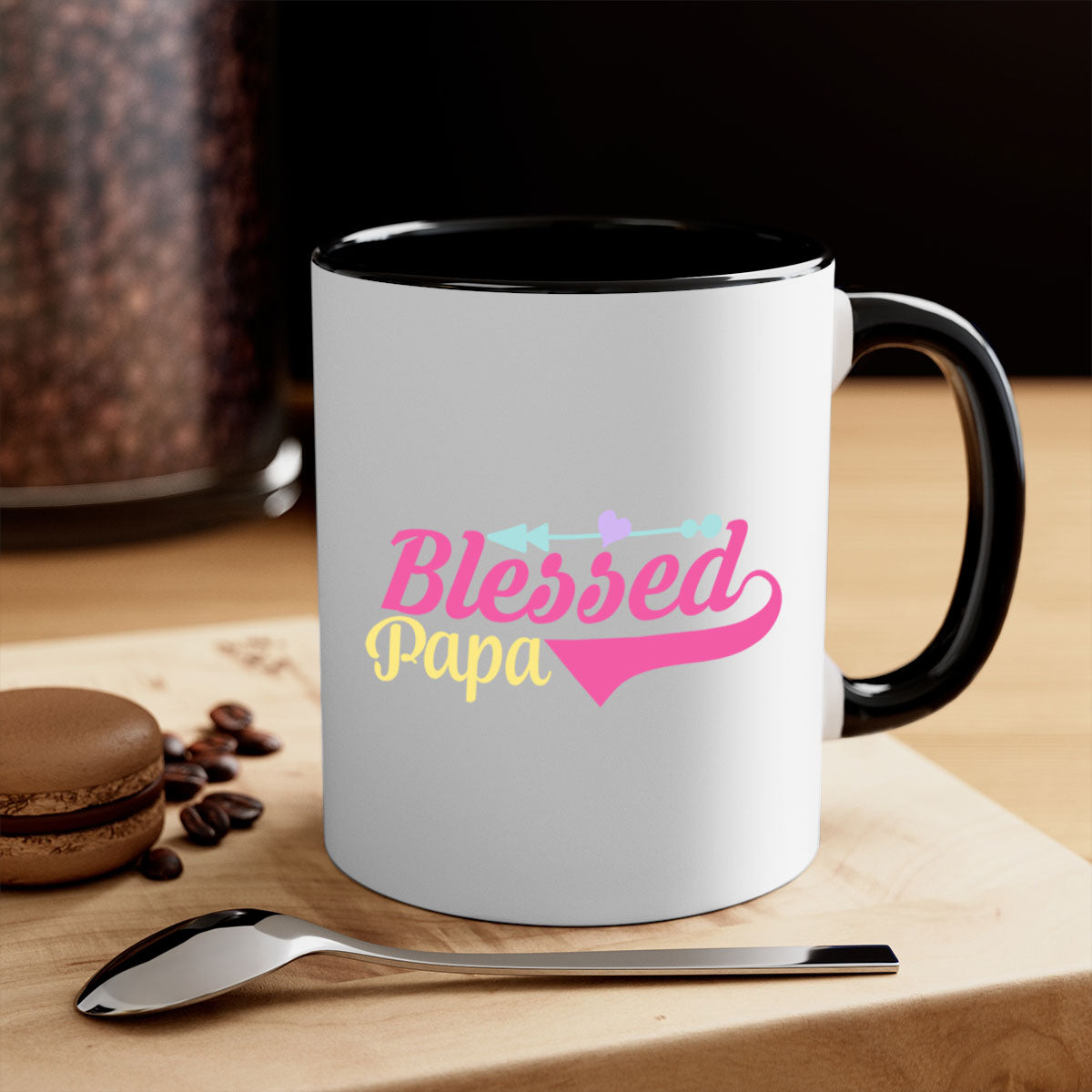 A stylish two-tone Blessed Papa 73# Mug with a colored handle and glossy finish, available in multiple colors.