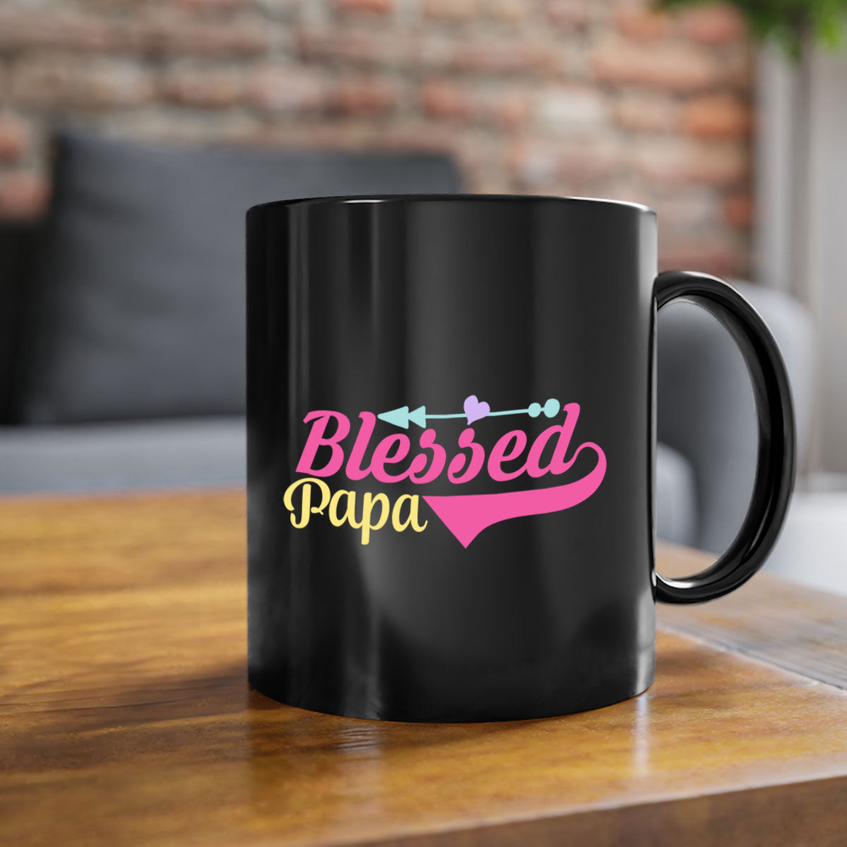 A stylish two-tone Blessed Papa 73# Mug with a colored handle and glossy finish, available in multiple colors.