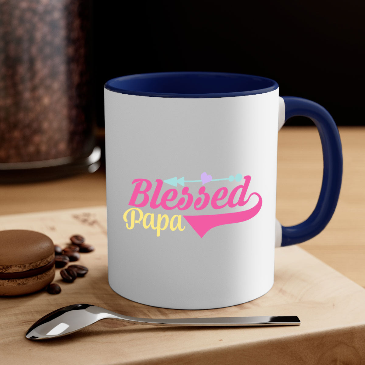 A stylish two-tone Blessed Papa 73# Mug with a colored handle and glossy finish, available in multiple colors.