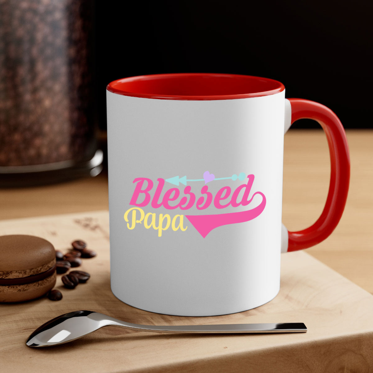 A stylish two-tone Blessed Papa 73# Mug with a colored handle and glossy finish, available in multiple colors.