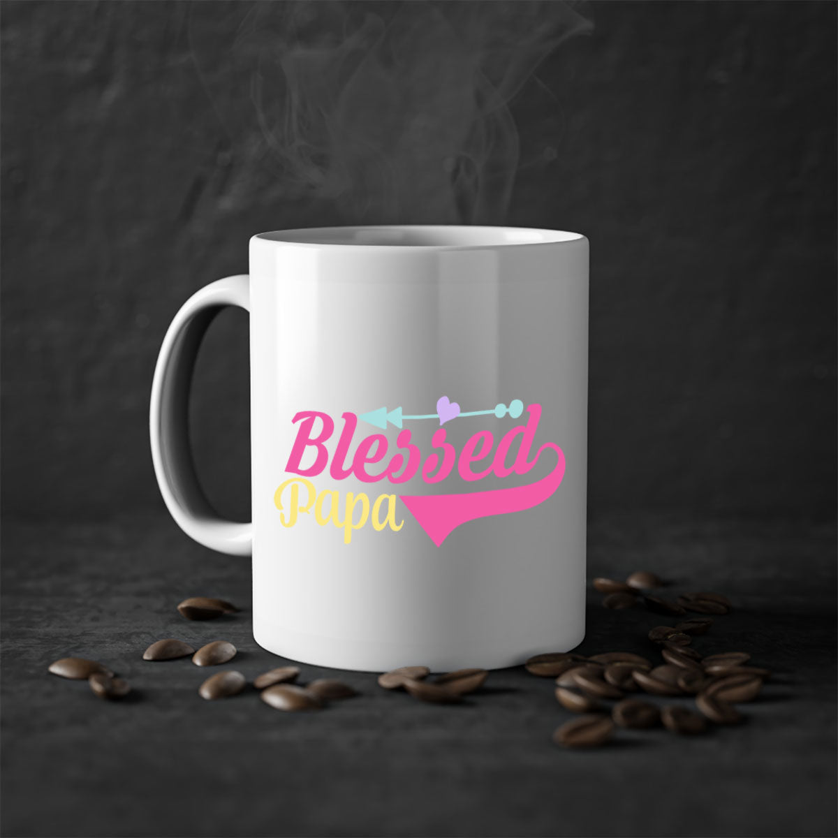 A stylish two-tone Blessed Papa 73# Mug with a colored handle and glossy finish, available in multiple colors.