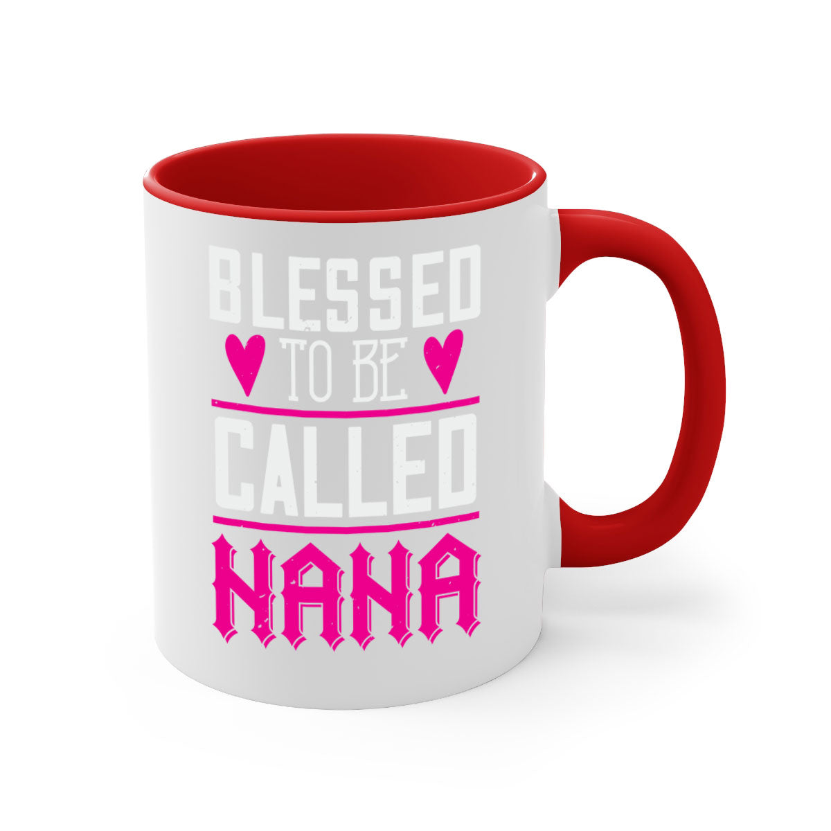 A two-tone ceramic mug with the phrase 'Blessed to be Called Nana' in elegant font, featuring a colored handle and glossy finish.