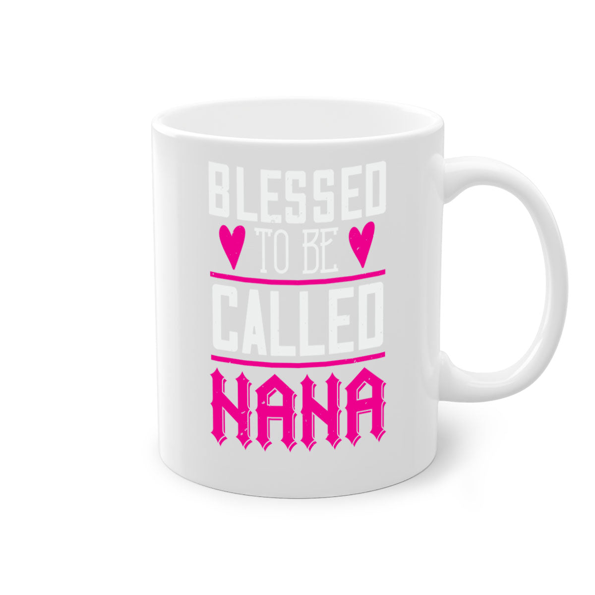 A two-tone ceramic mug with the phrase 'Blessed to be Called Nana' in elegant font, featuring a colored handle and glossy finish.