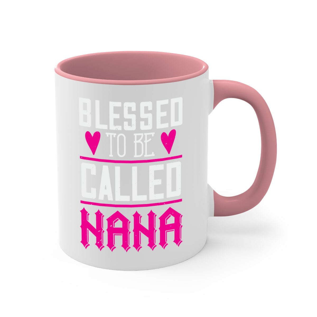 A two-tone ceramic mug with the phrase 'Blessed to be Called Nana' in elegant font, featuring a colored handle and glossy finish.