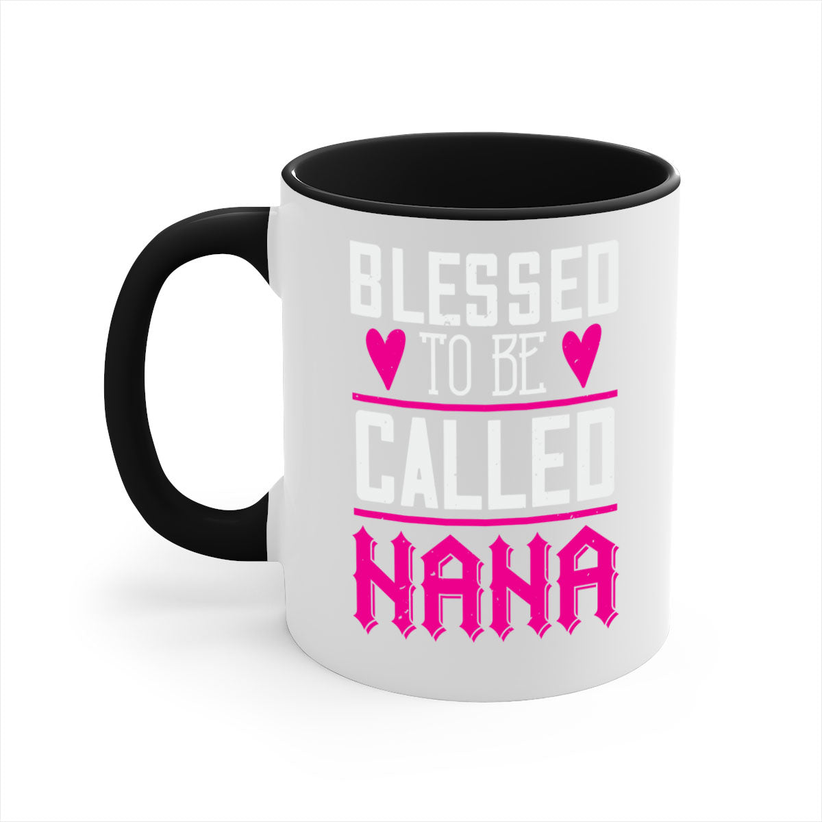 A two-tone ceramic mug with the phrase 'Blessed to be Called Nana' in elegant font, featuring a colored handle and glossy finish.