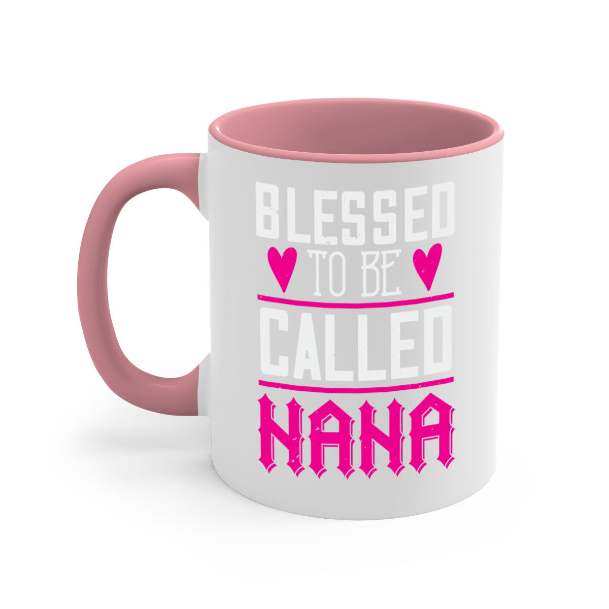 A two-tone ceramic mug with the phrase 'Blessed to be Called Nana' in elegant font, featuring a colored handle and glossy finish.