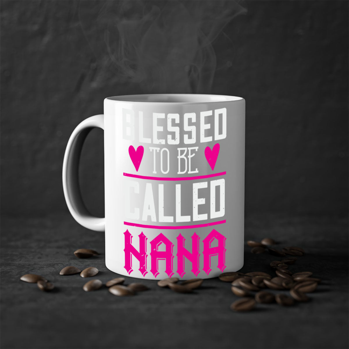 A two-tone ceramic mug with the phrase 'Blessed to be Called Nana' in elegant font, featuring a colored handle and glossy finish.