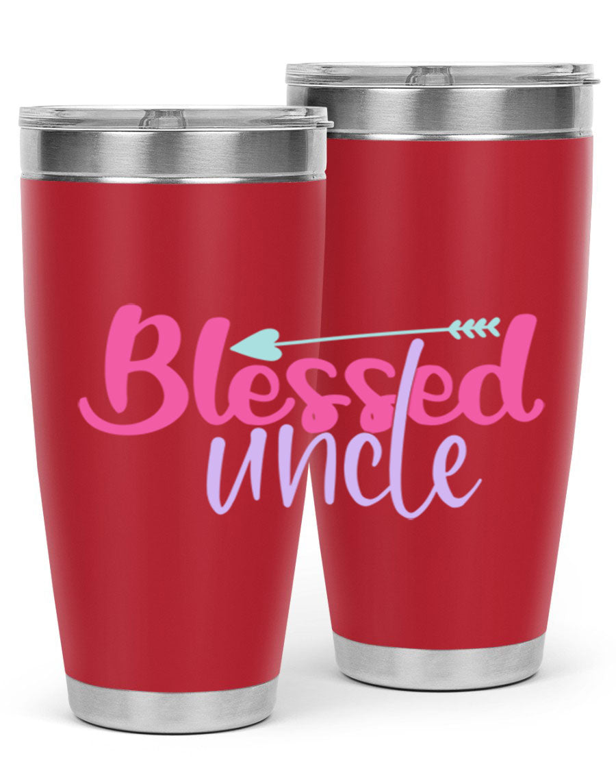 Blessed Uncle 20oz Tumbler made of stainless steel with a copper lining, featuring a drink-thru lid and a sleek design.