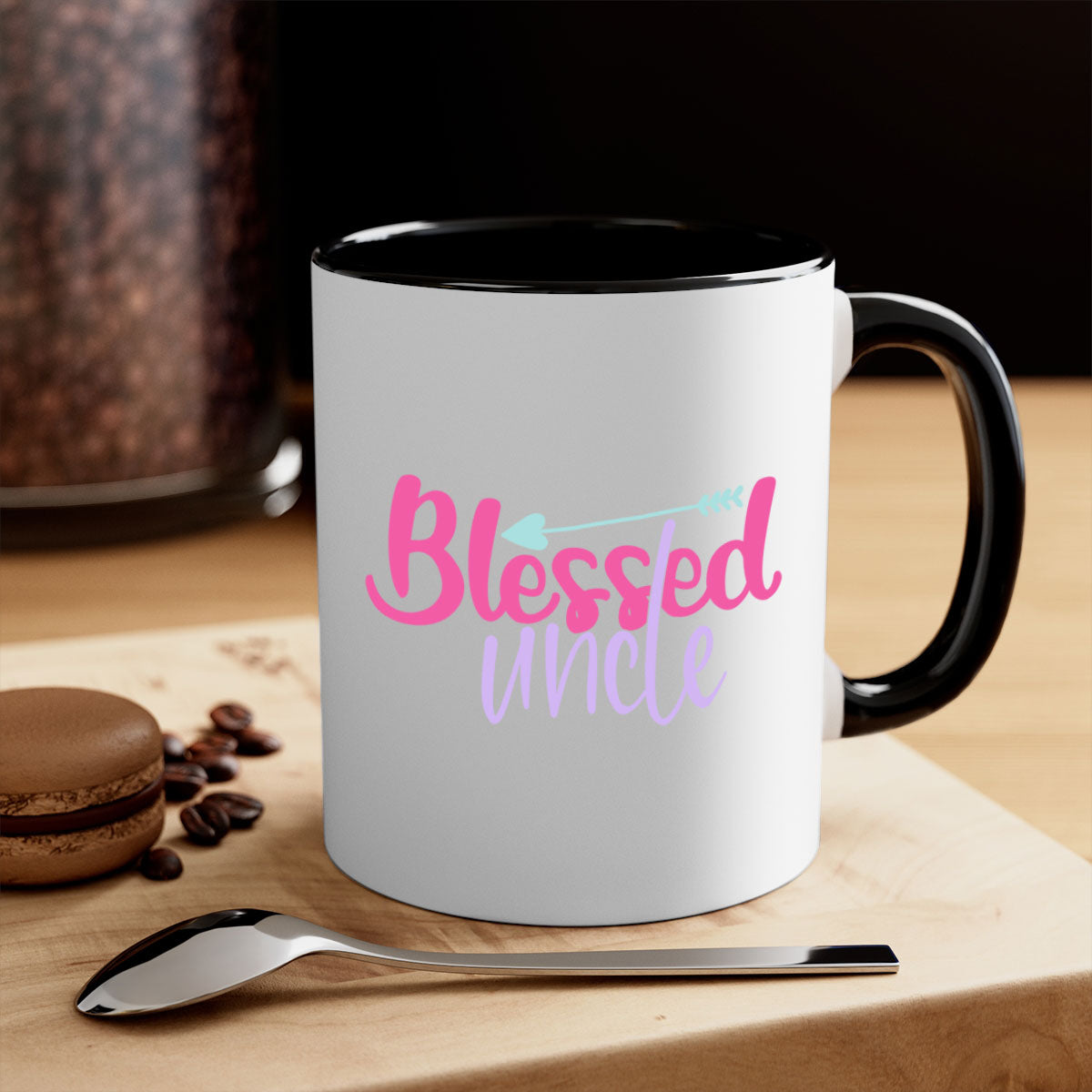 Blessed Uncle 3# Mug featuring a glossy finish with a colored handle and interior, available in multiple colors and sizes.