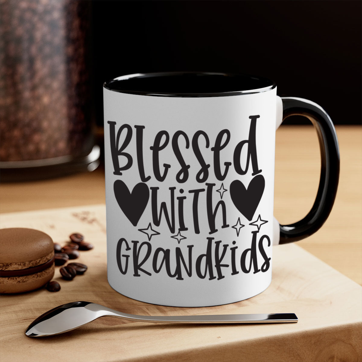 Blessed with Grandkids 415# Mug featuring a two-tone design with a colored handle and glossy finish, available in multiple colors.