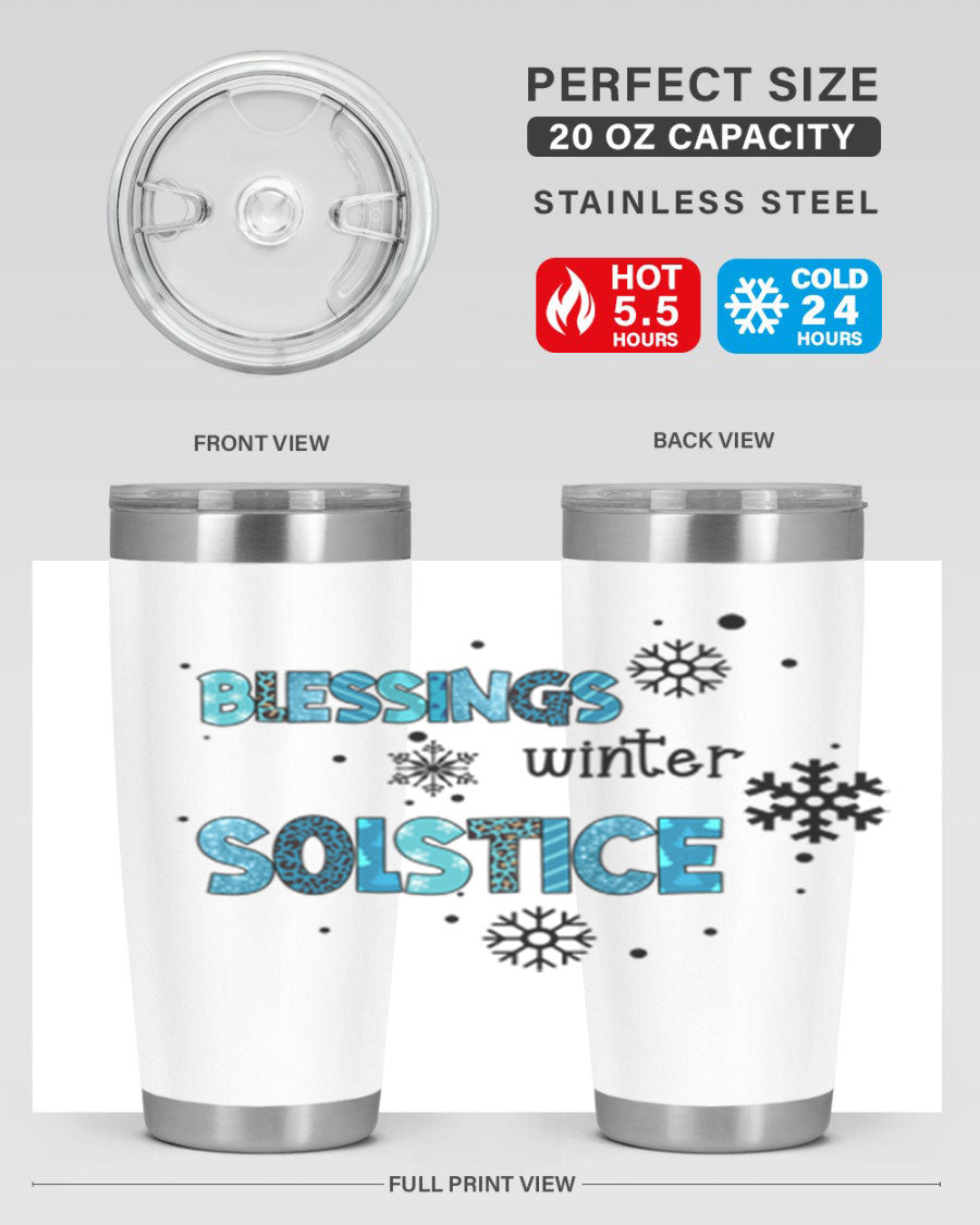 Blessings Winter Solstice 25oz Tumbler in stainless steel with a stylish design, perfect for hot and cold beverages.