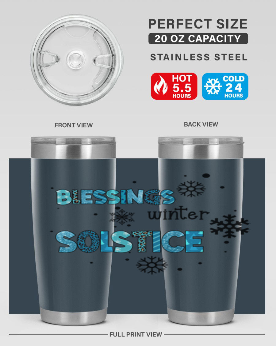 Blessings Winter Solstice 25oz Tumbler in stainless steel with a stylish design, perfect for hot and cold beverages.