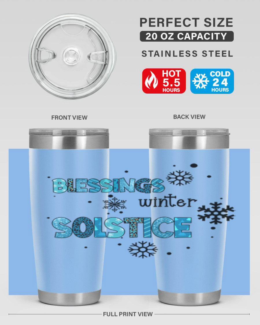 Blessings Winter Solstice 25oz Tumbler in stainless steel with a stylish design, perfect for hot and cold beverages.