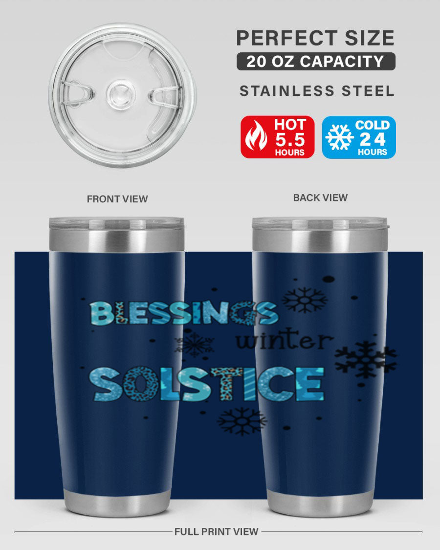 Blessings Winter Solstice 25oz Tumbler in stainless steel with a stylish design, perfect for hot and cold beverages.