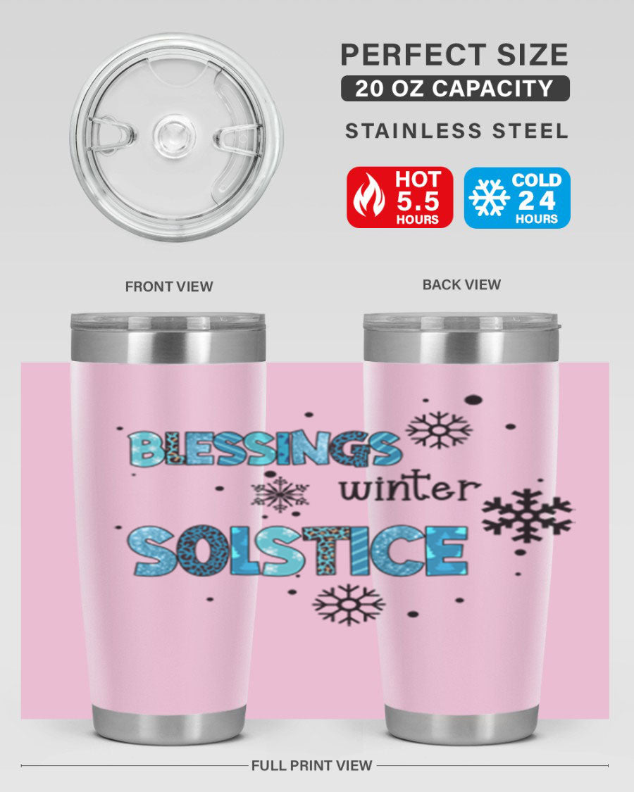 Blessings Winter Solstice 25oz Tumbler in stainless steel with a stylish design, perfect for hot and cold beverages.