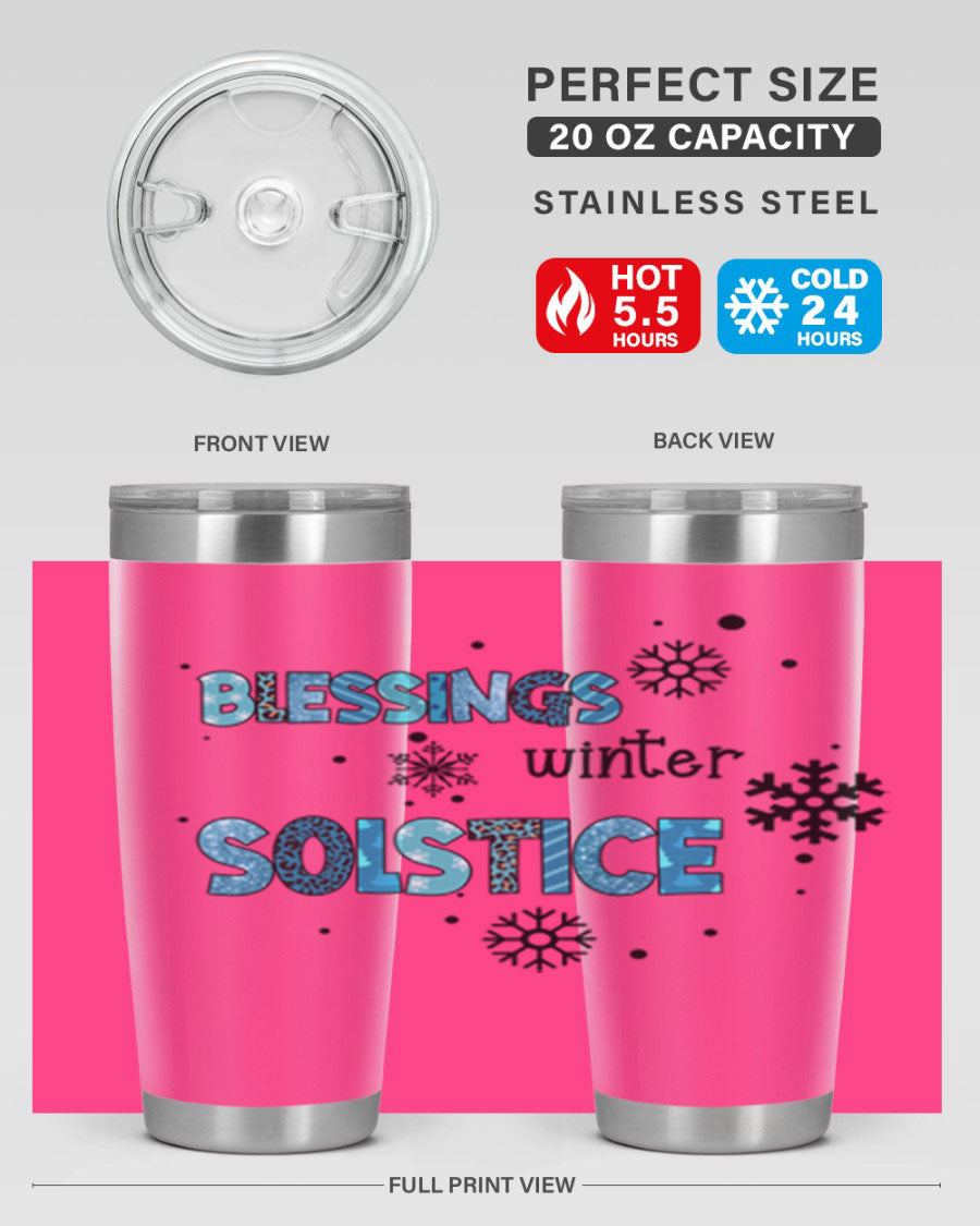 Blessings Winter Solstice 25oz Tumbler in stainless steel with a stylish design, perfect for hot and cold beverages.